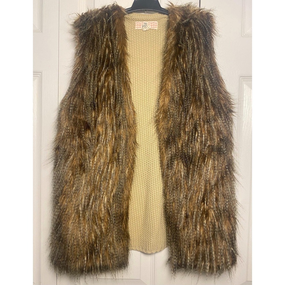 Pink Republic Vest Faux Fur Women's Sweater Vest Size M Camel Beige Knitted Y2K